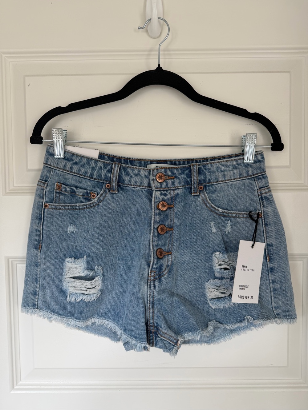 NWT Forever 21 Light Blue Distressed High-Waist Denim Shorts